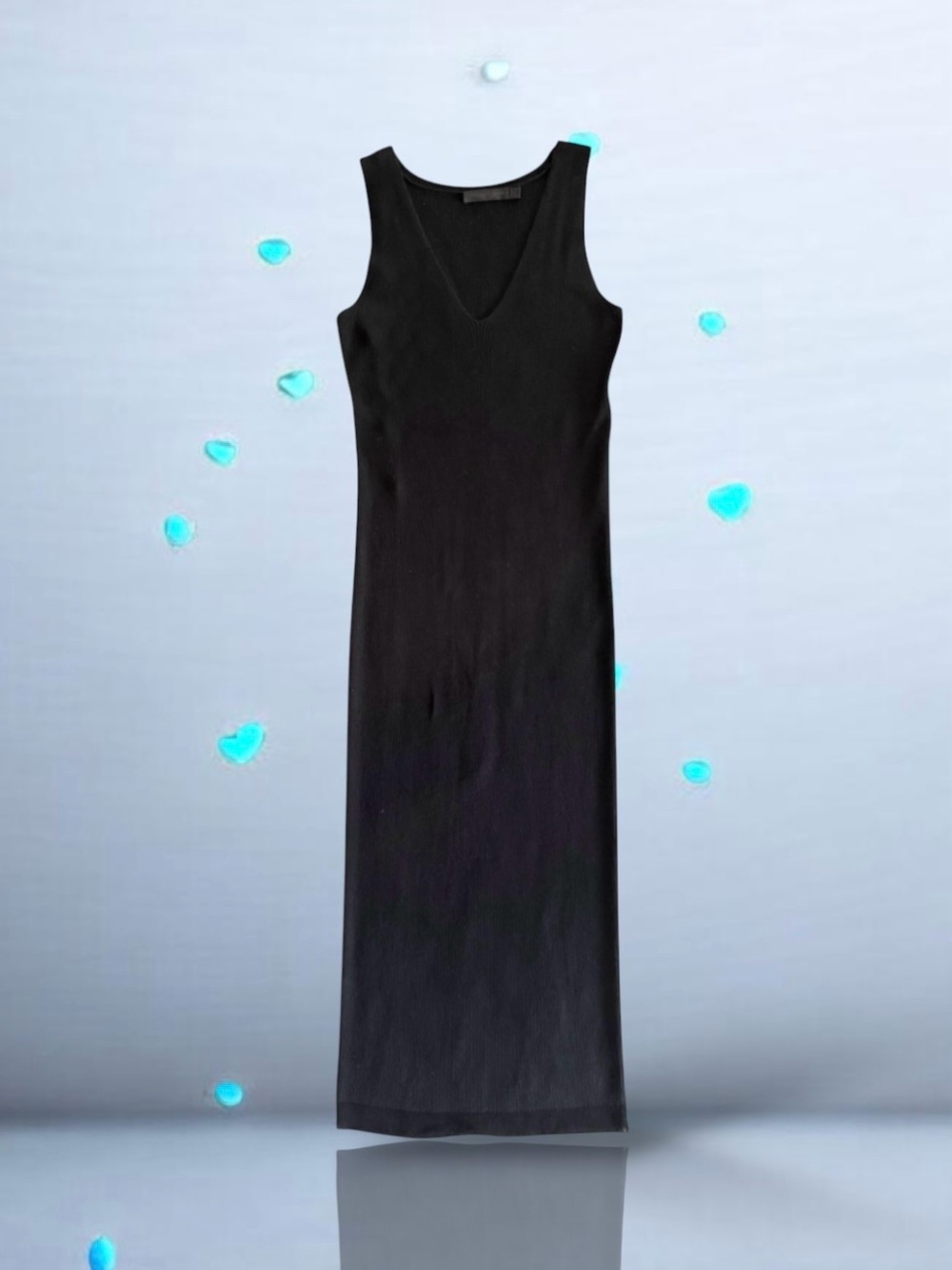 💗Donna Karan Collection Sleeveless V-Neck Ribbed Maxi Dress • BLACK • Medium